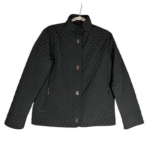 Andrew Marc Quilted Jacket Womens Sz M‎ Black Button Down Outerwear Zip Pockets